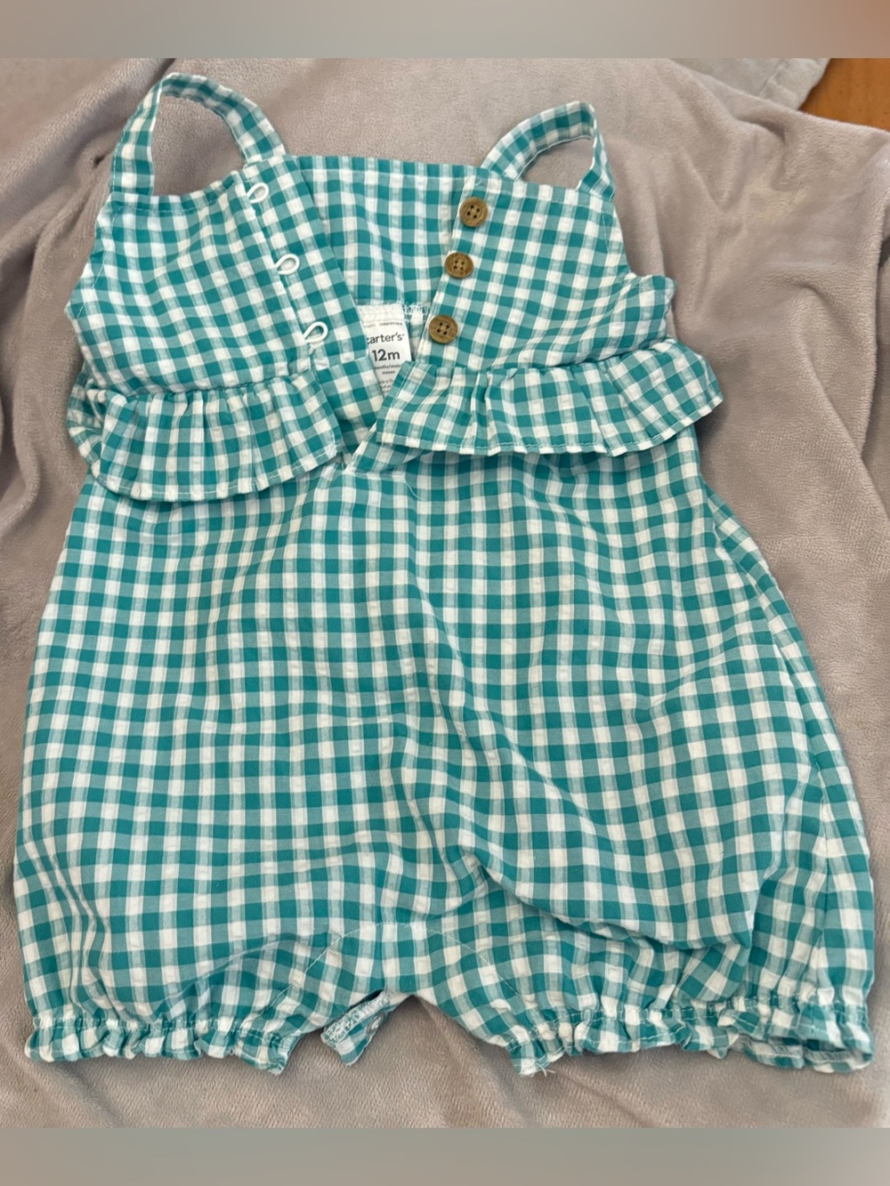 Carter's Baby Girls Green Gingham Seersucker Bubble Romper One-Piece Size 12M